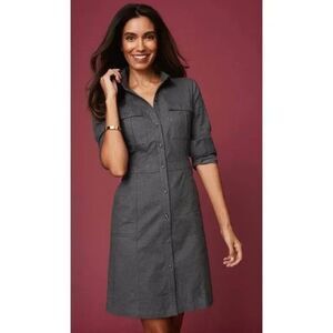 UNTUCKit Portia Cotton Utility Long Sleeve Shirtdress Dress Gray Womens Size 4